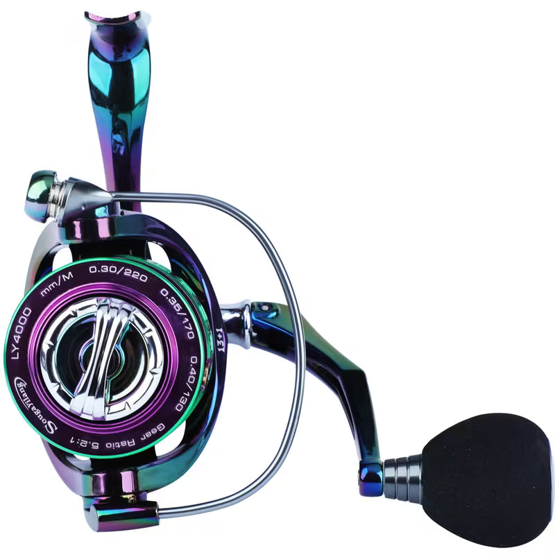 Sougayilang Ultra Smooth Spinning Fishing Reel, 13+1BB, Lightweight Aluminum Alloy, Ambidextrous Handle, Vibrant Iridescent Finish - Ideal for Freshwater & Saltwater Fishing, Fishing Gear
