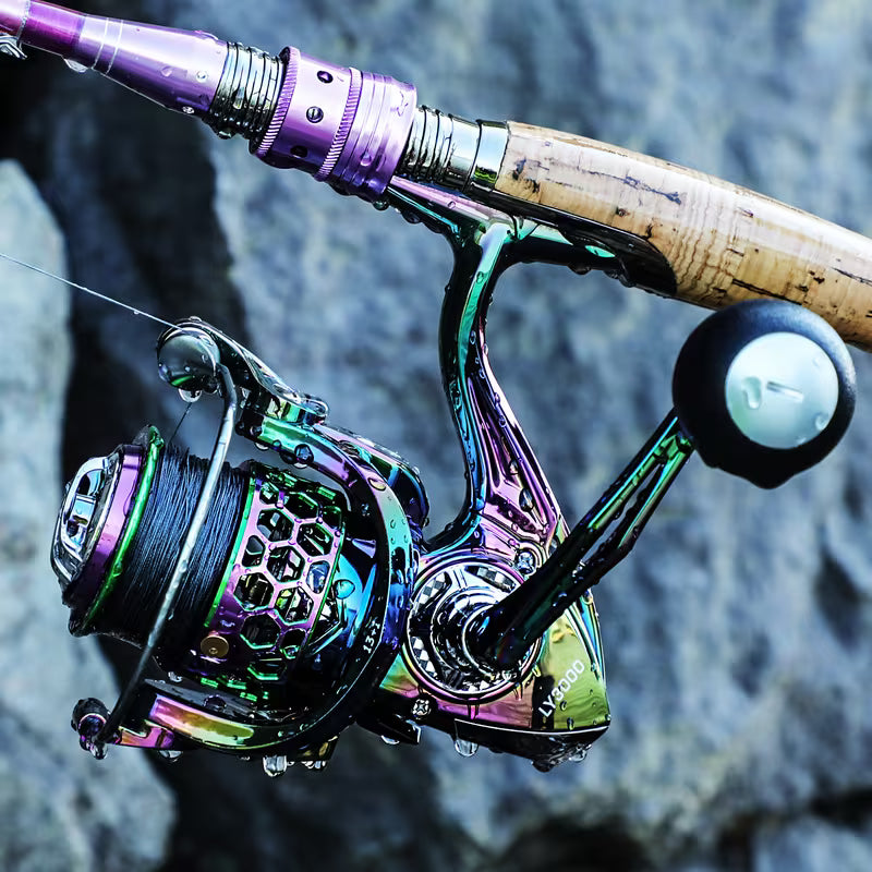 Sougayilang Ultra Smooth Spinning Fishing Reel, 13+1BB, Lightweight Aluminum Alloy, Ambidextrous Handle, Vibrant Iridescent Finish - Ideal for Freshwater & Saltwater Fishing, Fishing Gear