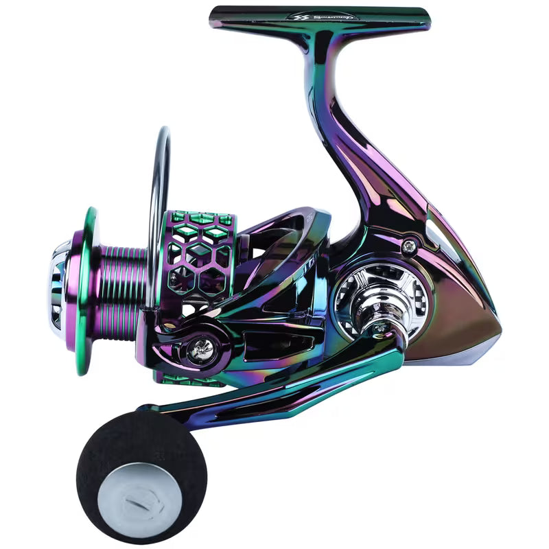 Sougayilang Ultra Smooth Spinning Fishing Reel, 13+1BB, Lightweight Aluminum Alloy, Ambidextrous Handle, Vibrant Iridescent Finish - Ideal for Freshwater & Saltwater Fishing, Fishing Gear