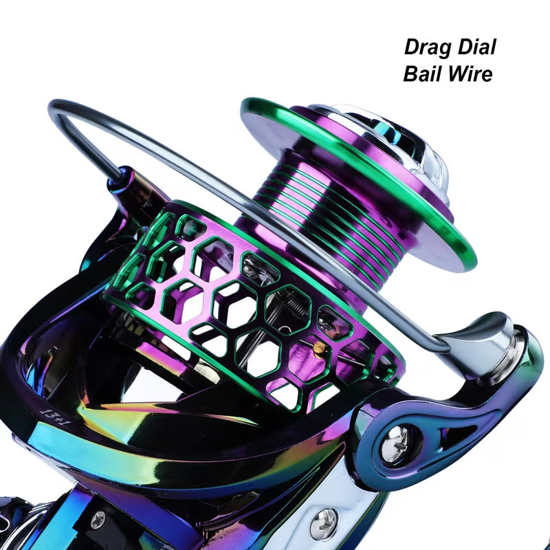 Sougayilang Ultra Smooth Spinning Fishing Reel, 13+1BB, Lightweight Aluminum Alloy, Ambidextrous Handle, Vibrant Iridescent Finish - Ideal for Freshwater & Saltwater Fishing, Fishing Gear