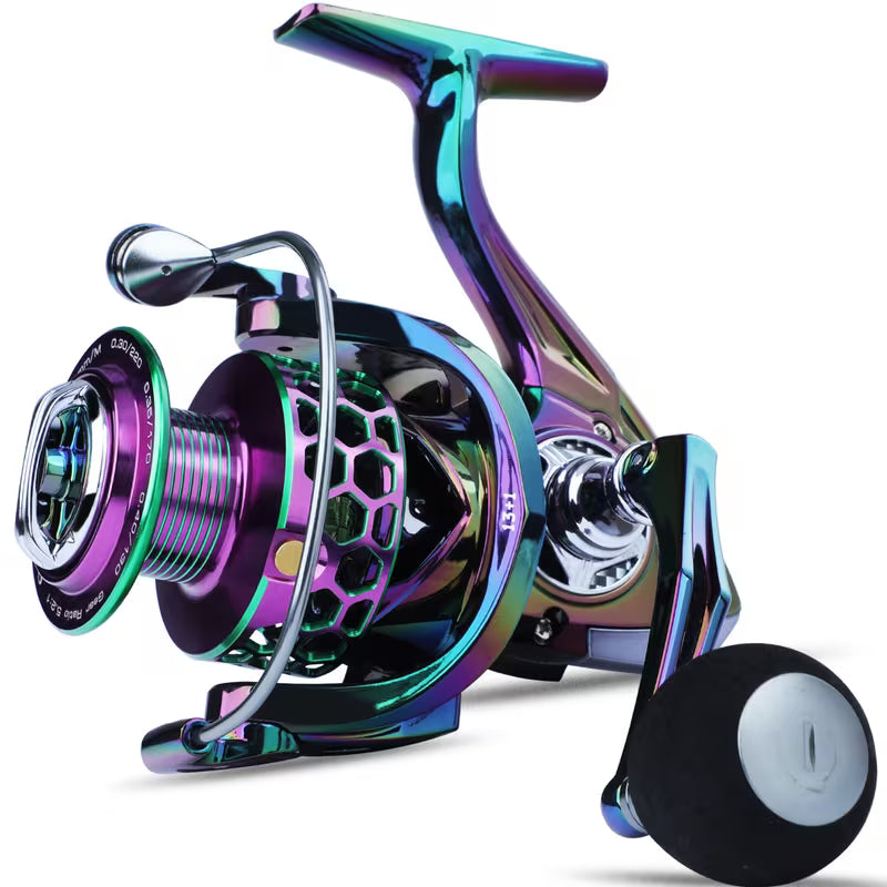 Sougayilang Ultra Smooth Spinning Fishing Reel, 13+1BB, Lightweight Aluminum Alloy, Ambidextrous Handle, Vibrant Iridescent Finish - Ideal for Freshwater & Saltwater Fishing, Fishing Gear