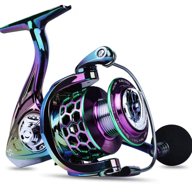 Sougayilang Ultra Smooth Spinning Fishing Reel, 13+1BB, Lightweight Aluminum Alloy, Ambidextrous Handle, Vibrant Iridescent Finish - Ideal for Freshwater & Saltwater Fishing, Fishing Gear