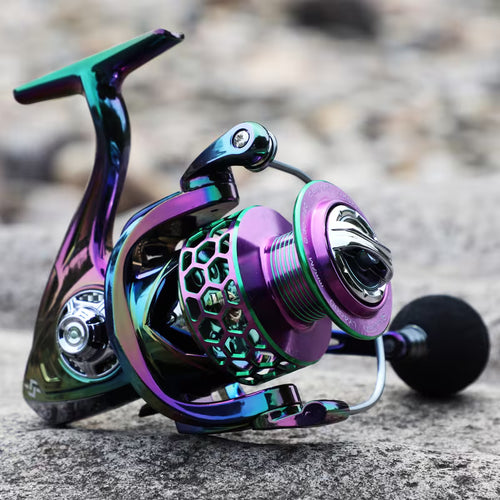 Sougayilang Ultra Smooth Spinning Fishing Reel, 13+1BB, Lightweight Aluminum Alloy, Ambidextrous Handle, Vibrant Iridescent Finish - Ideal for Freshwater & Saltwater Fishing, Fishing Gear